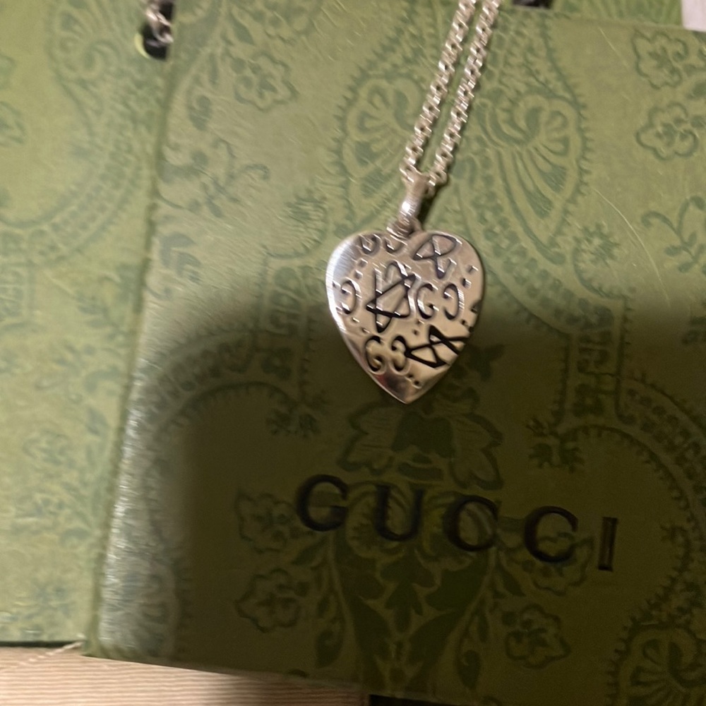 Gucci heart sterling silver ghost necklace